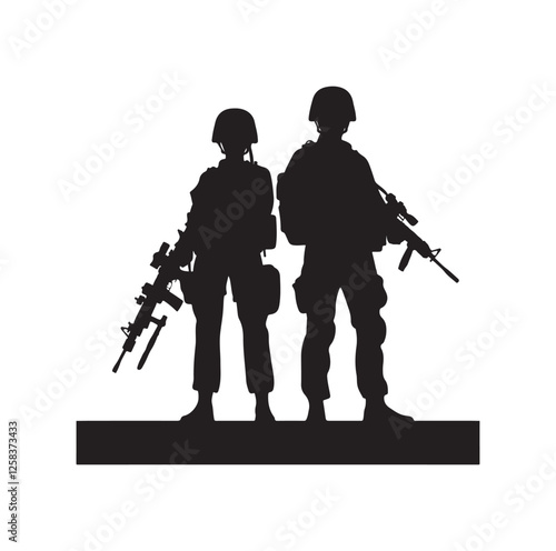 Army couple silhouette vector illustration