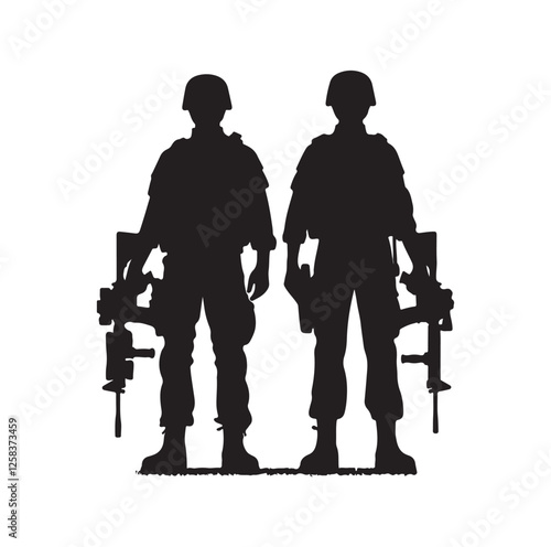 Army couple silhouette vector illustration