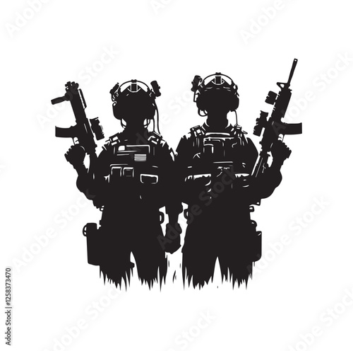 Army couple silhouette vector illustration