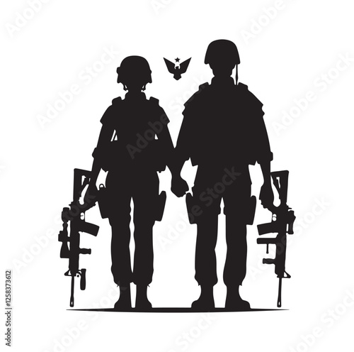 Army couple silhouette vector illustration