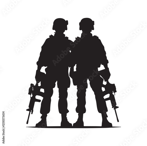 Army couple silhouette vector illustration