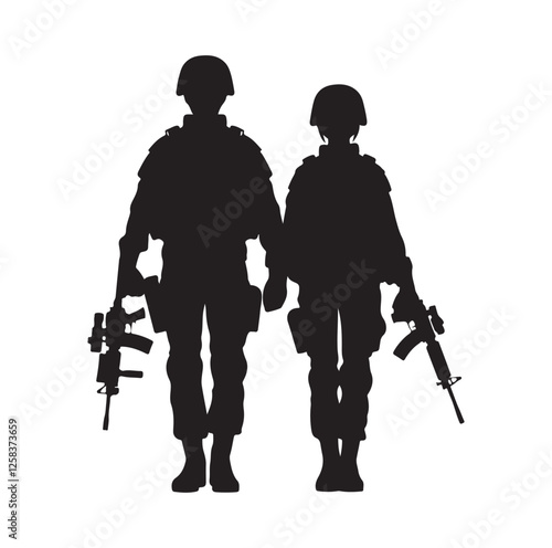 Army couple silhouette vector illustration