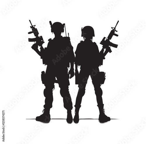 Army couple silhouette vector illustration
