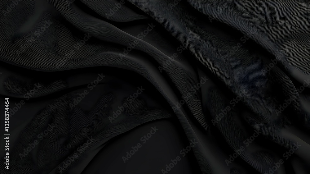 Fototapeta premium Black Fabric Texture With Rippled Drape