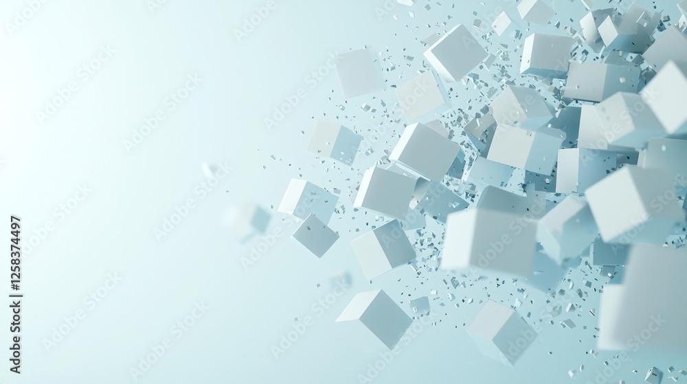 Abstract White Cubes Floating on a Light Blue Background Abstract White Cubes Floating on a Light Blue Background