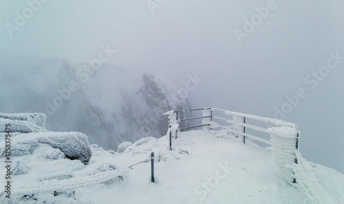 Fototapeta Naklejka Na Ścianę i Meble -  snowy landscape with rocks in Snezne Kotly on the Czech-Polish border	