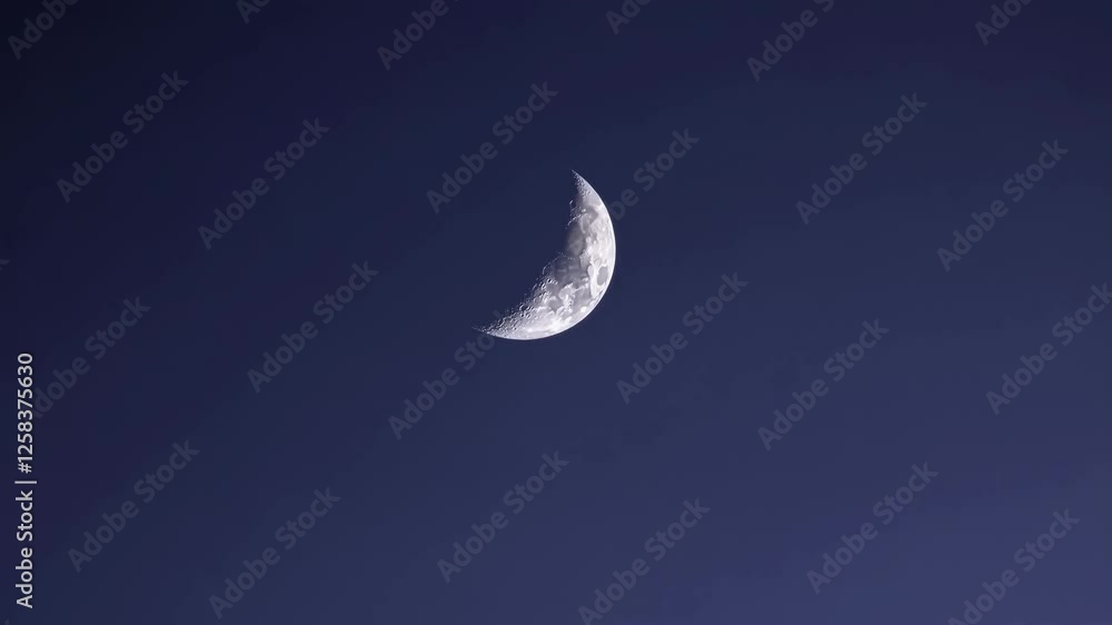 A serene night sky with a crescent moon captured in a wide-angle shot, emphasizing tranquility and vastness. Atmospheric and calming video. A serene night sky with a crescent moon captured in a wide-angle shot, emphasizing tranquility and vastness. Atmospheric and calming video.