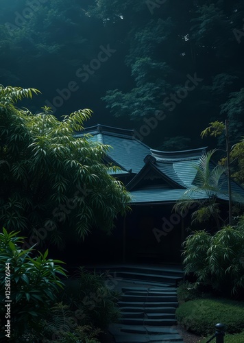 Obraz na płótnie Traditional japanese architecture amidst lush greenery bamboo house background beautiful bamboo asian seaport baltic sea antebellum w salonie