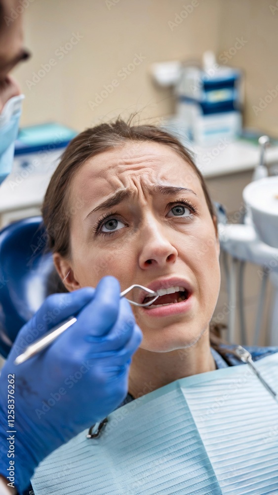 Dental examination with patient showing concern during treatment in clinic Dental examination with patient showing concern during treatment in clinic