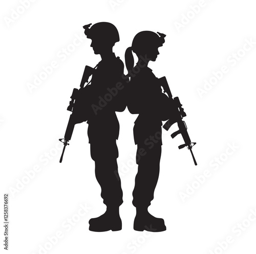 Army couple silhouette vector illustration