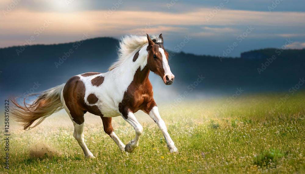 Fototapeta premium paint horse galloping on meadow