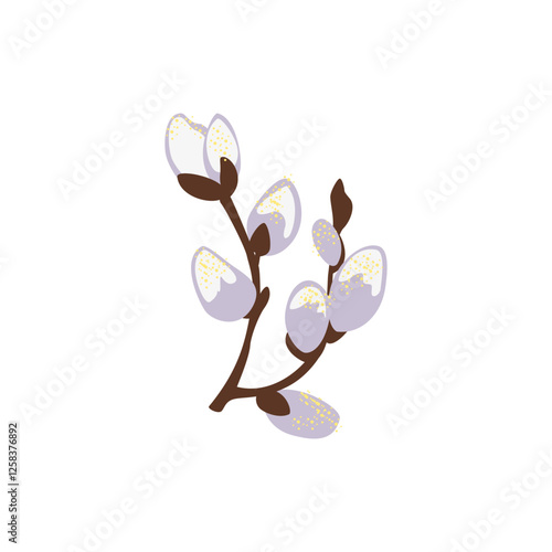 Willow branch with cats isolated on a white background, vector clipart