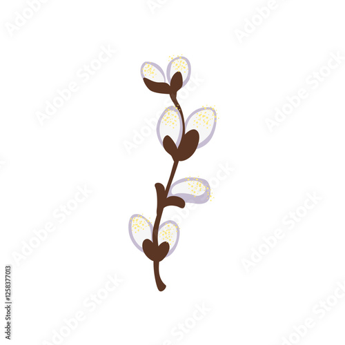 Willow branch with cats isolated on a white background, vector clipart
