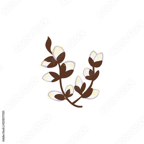 Willow branch with cats isolated on a white background, vector clipart