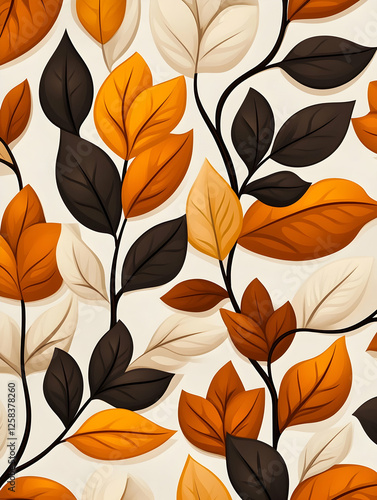 Autumn Leaves  Seamless pattern showing fall colored leaves and branches. Seasonal design element