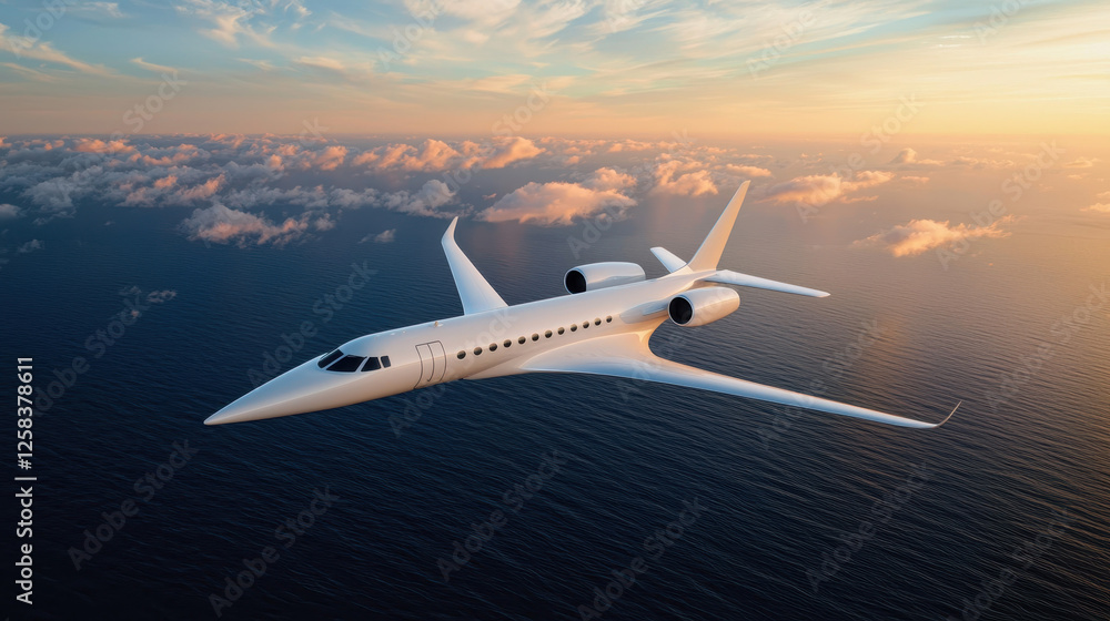 sleek and opulent white private jet soaring above ocean at sunset sleek and opulent white private jet soaring above ocean at sunset