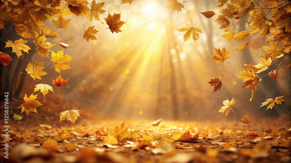 Autumnal Sunlight Illuminating Falling Leaves on Forest Floor Autumnal Sunlight Illuminating Falling Leaves on Forest Floor