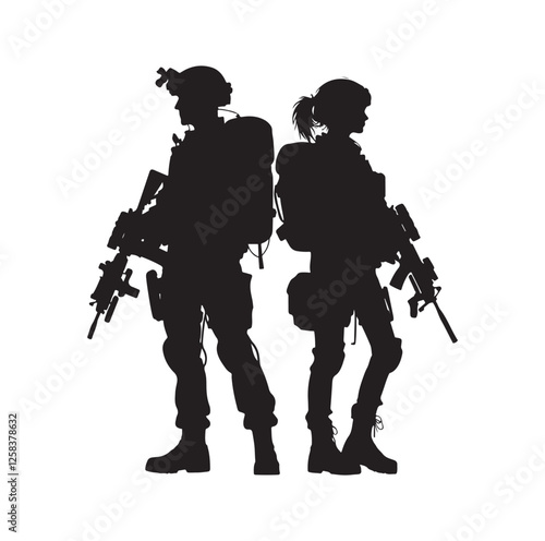 Army couple silhouette vector illustration