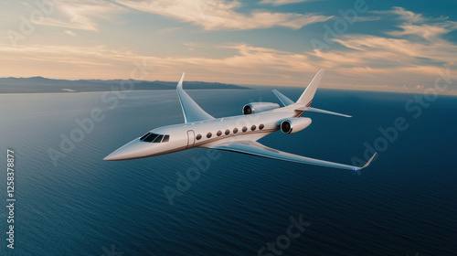 Wallpaper Mural sleek and opulent private jet soaring over ocean at sunset, showcasing luxury and elegance Torontodigital.ca