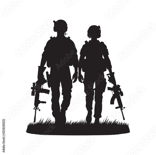 Army couple silhouette vector illustration