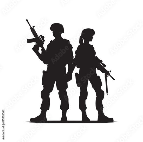 Army couple silhouette vector illustration