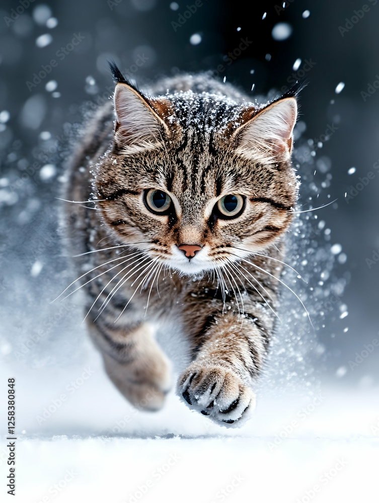 Bobcat hunting in a wintery forest, perfect for nature or wild animal themed project Bobcat hunting in a wintery forest, perfect for nature or wild animal themed project