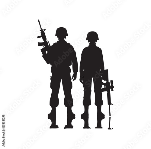 Army couple silhouette vector illustration