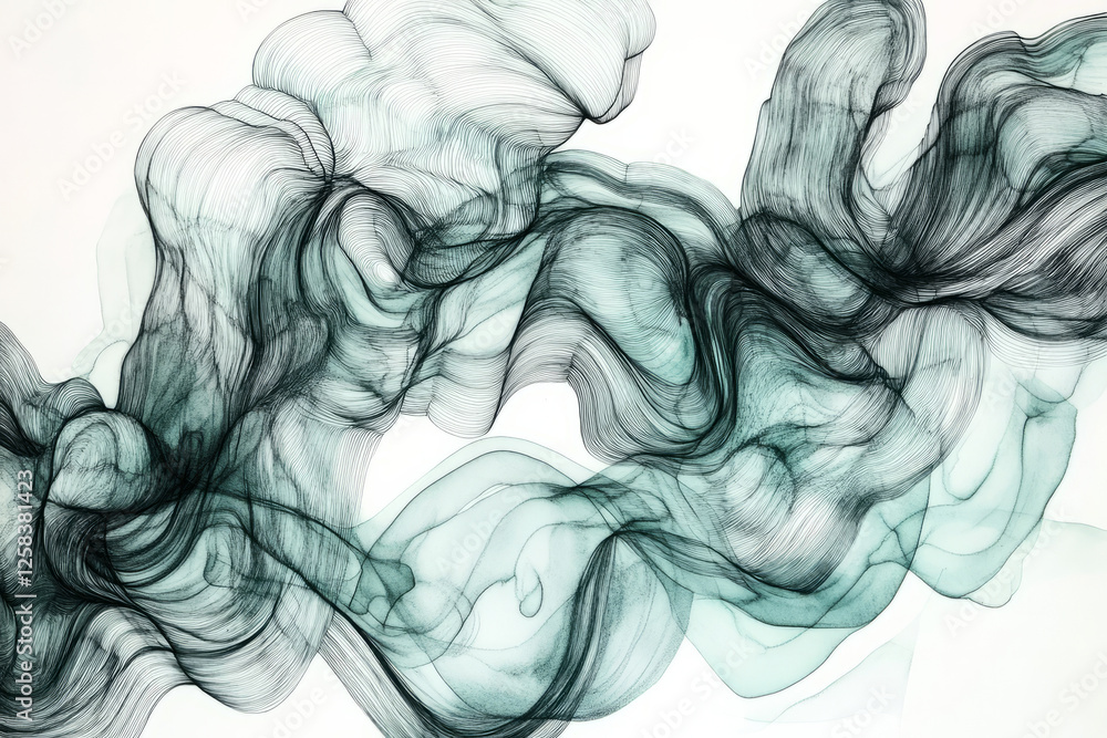 Abstract ink drawing of organic lines in muted tones of gray and turquoise, creating a sense of movement and personal connection through fluidity. Abstract ink drawing of organic lines in muted tones of gray and turquoise, creating a sense of movement and personal connection through fluidity.