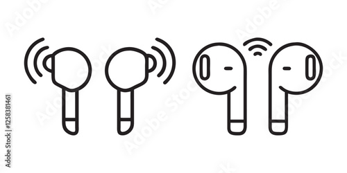 black line art illustration of wireless earbuds icons set