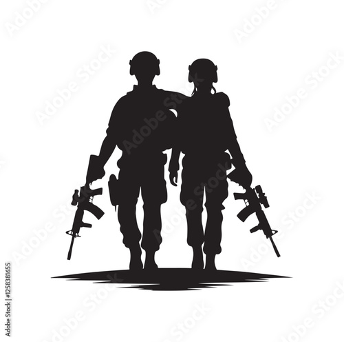 Army couple silhouette vector illustration