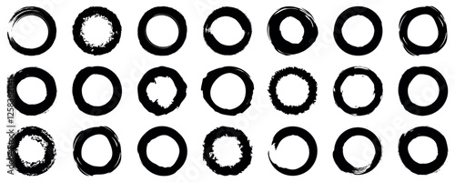 Grunge circles round frames, grunge textured hand drawn elements set, vector illustration graphic design elements, black isolated on white background,