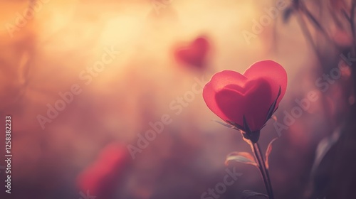 Heart Shaped Flower at Sunset Soft Pink Petals Warm Golden Light Romantic Nature Photography