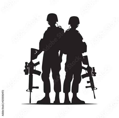 Army couple silhouette vector illustration