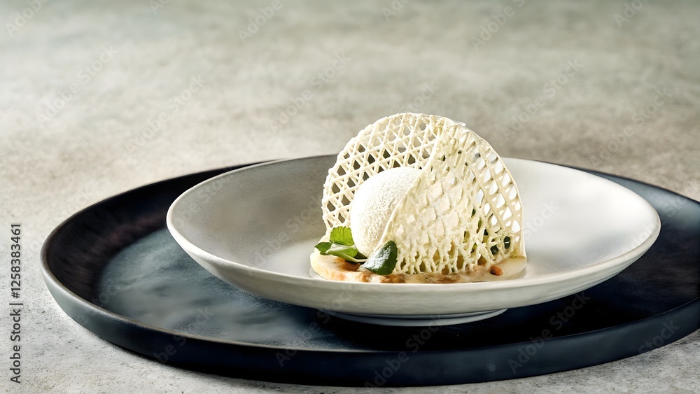 Futuristic 3d printed food dish plated elegantly Futuristic 3d printed food dish plated elegantly