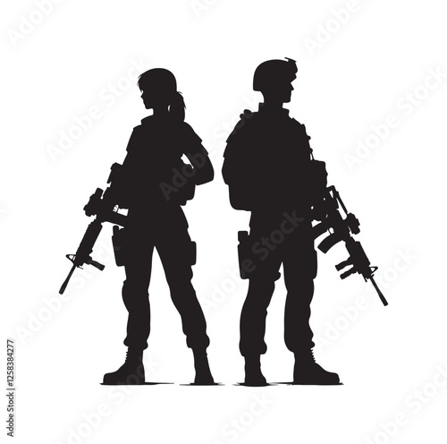 Army couple silhouette vector illustration