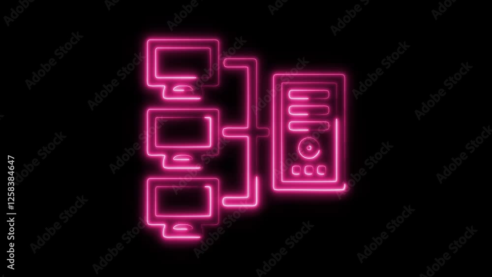 Glowing neon local area network icon isolated on black background. HD Video motion graphic animation Glowing neon local area network icon isolated on black background. HD Video motion graphic animation