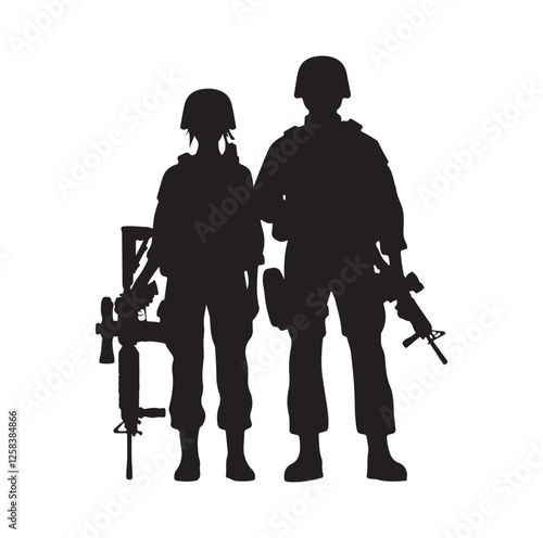 Army couple silhouette vector illustration