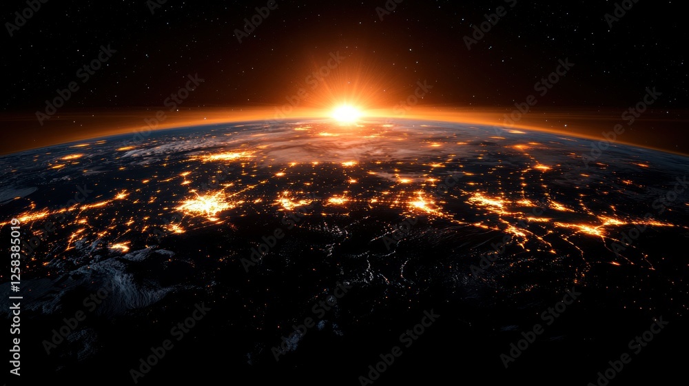 Obraz premium Earth sunrise city lights