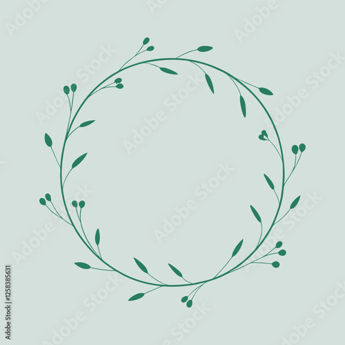 a minimalist single-line floral wreath with leaves and small buds in a circular shape