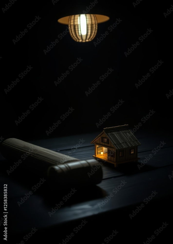 A roll of bamboo slips and a house model on the table bamboo house background beautiful bamboo asian seaport baltic sea antebellum