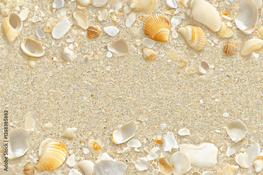 Highly detailed sandy beach texture, fine grains with small shells and pebbles scattered throughout. Highly detailed sandy beach texture, fine grains with small shells and pebbles scattered throughout.