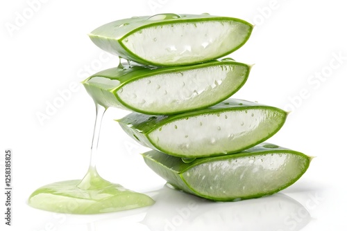 Wallpaper Mural Stacked aloe vera slices with gel droplets on white background Torontodigital.ca