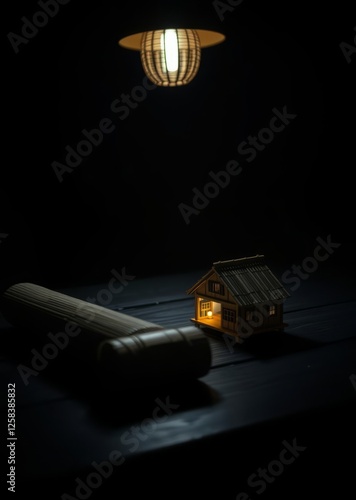 Obraz na płótnie A roll of bamboo slips and a house model on the table bamboo house background beautiful bamboo asian seaport baltic sea antebellum w salonie