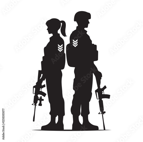 Army couple silhouette vector illustration