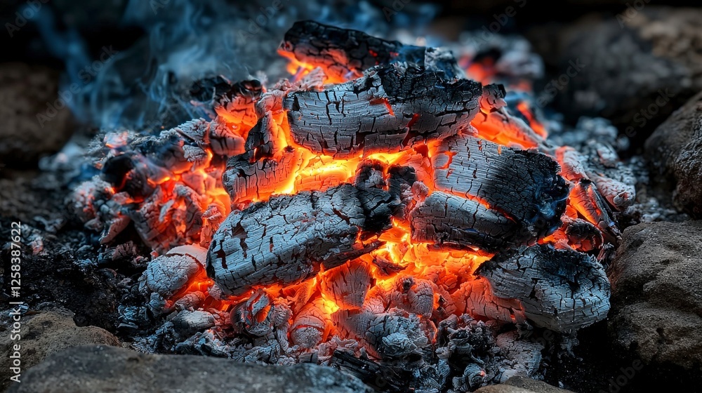 Glowing embers from a fire creating warmth outdoor campfire nature photography nighttime setting close-up view Glowing embers from a fire creating warmth outdoor campfire nature photography nighttime setting close-up view