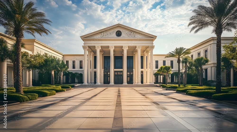 Obraz premium Grand Classical Mansion with Formal Gardens and Palm Trees