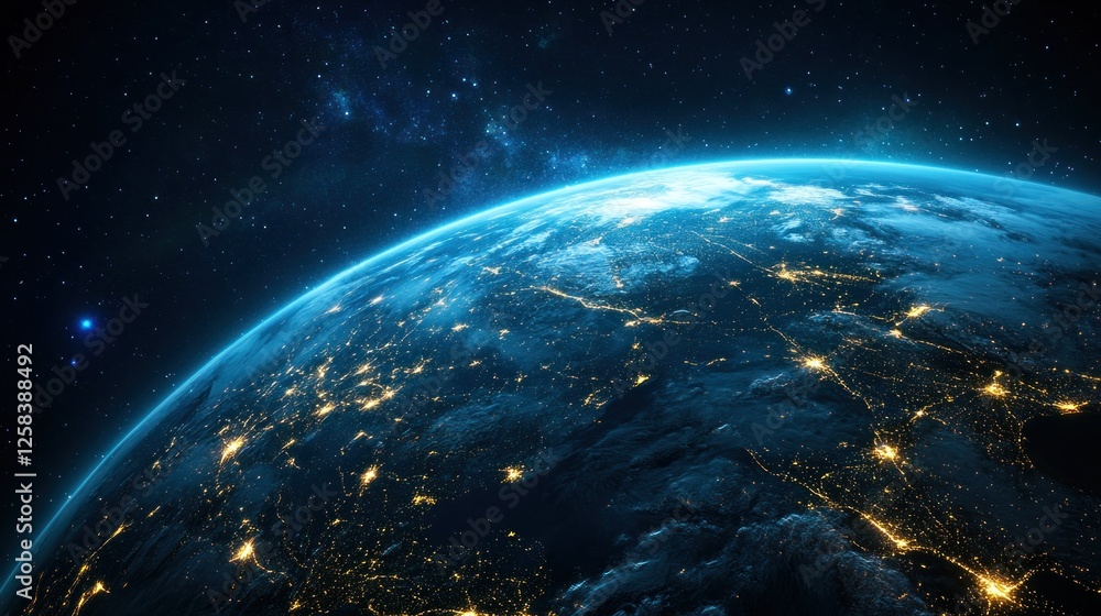 Fototapeta premium Earth at night, city lights, space view.