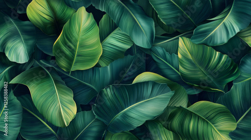 Wallpaper Mural This close-up image showcases the vibrant natural texture of a tropical banana leaf highlighting the lush green foliage and intricate details.  AI generative. Torontodigital.ca