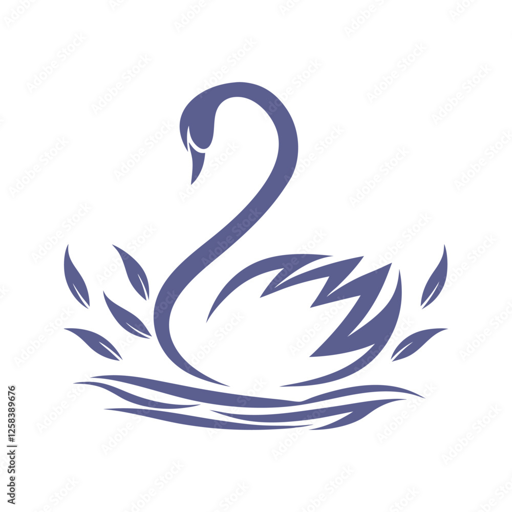 Fototapeta premium a swan with a body shaped by soft, curved leaves