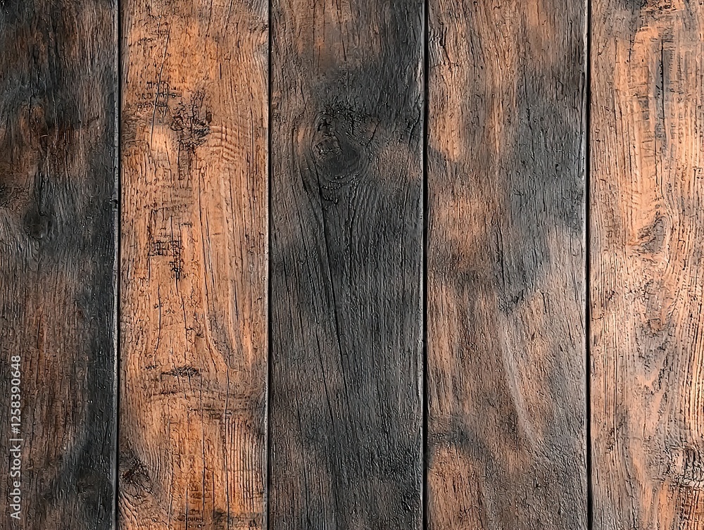 Naklejka premium Rustic wooden planks for home decor interior design textured background warm environment close-up perspective